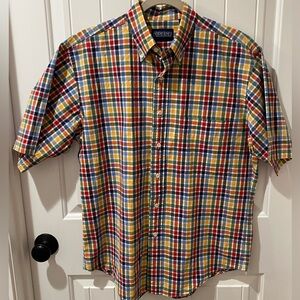 Lands' End Yellow Multi-Color Plaid Short-Sleeve Button-Down Shirt